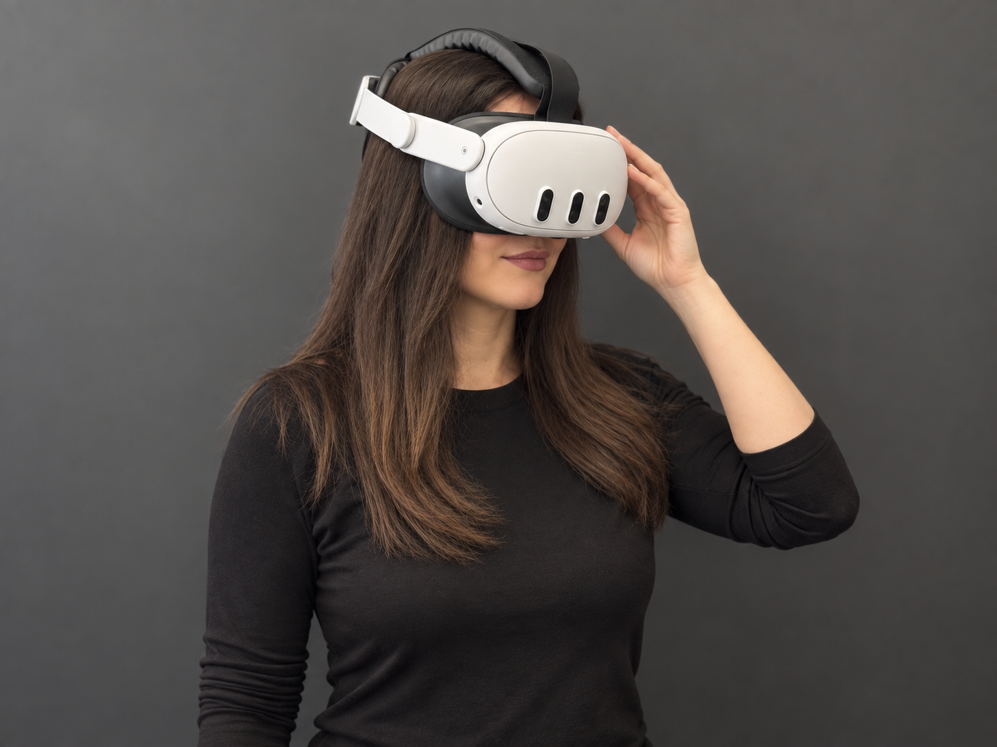 A person exploring a virtual reality experience with a VR headset